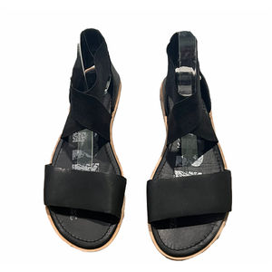Sorel Ella Black Leather Slip On Flat Ankle-Strap Open Toe Sandals Womens Sz 6.5